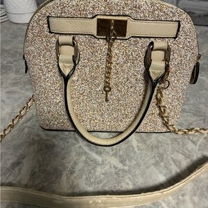 Aldo Cream and Gold Glitter Satchel